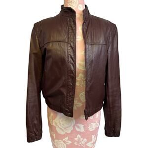 Wilsons Suede & Leather Crop Vintage Jacket 1970s Burgandy Biker Coat Size 14